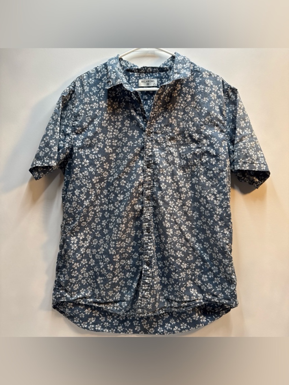 Billabong Men’s Navy Blue Button-Up Shirt with Floral Print
